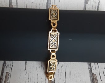 Vintage Jewelry  Damascene Bracelet, 24K gold inlay 7.5"