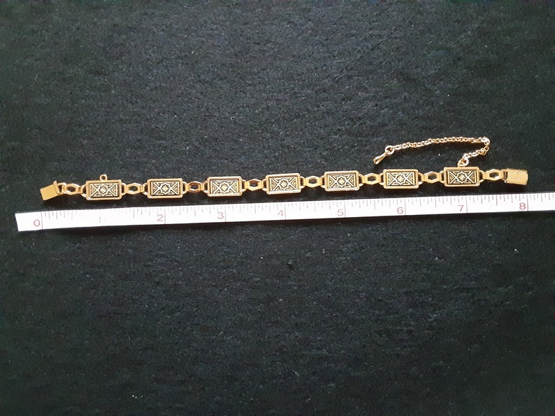 Vintage Jewelry Damascene Bracelet, 24K gold inlay 7.5 image 4