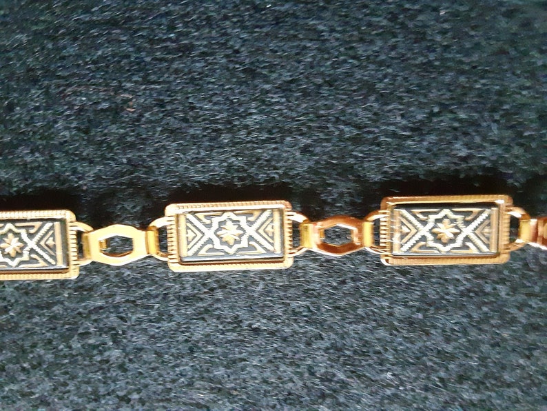 Vintage Jewelry Damascene Bracelet, 24K gold inlay 7.5 image 3