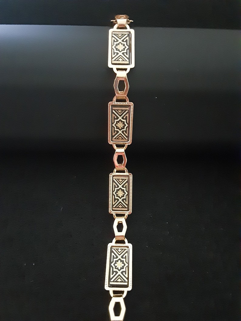 Vintage Jewelry Damascene Bracelet, 24K gold inlay 7.5 image 2