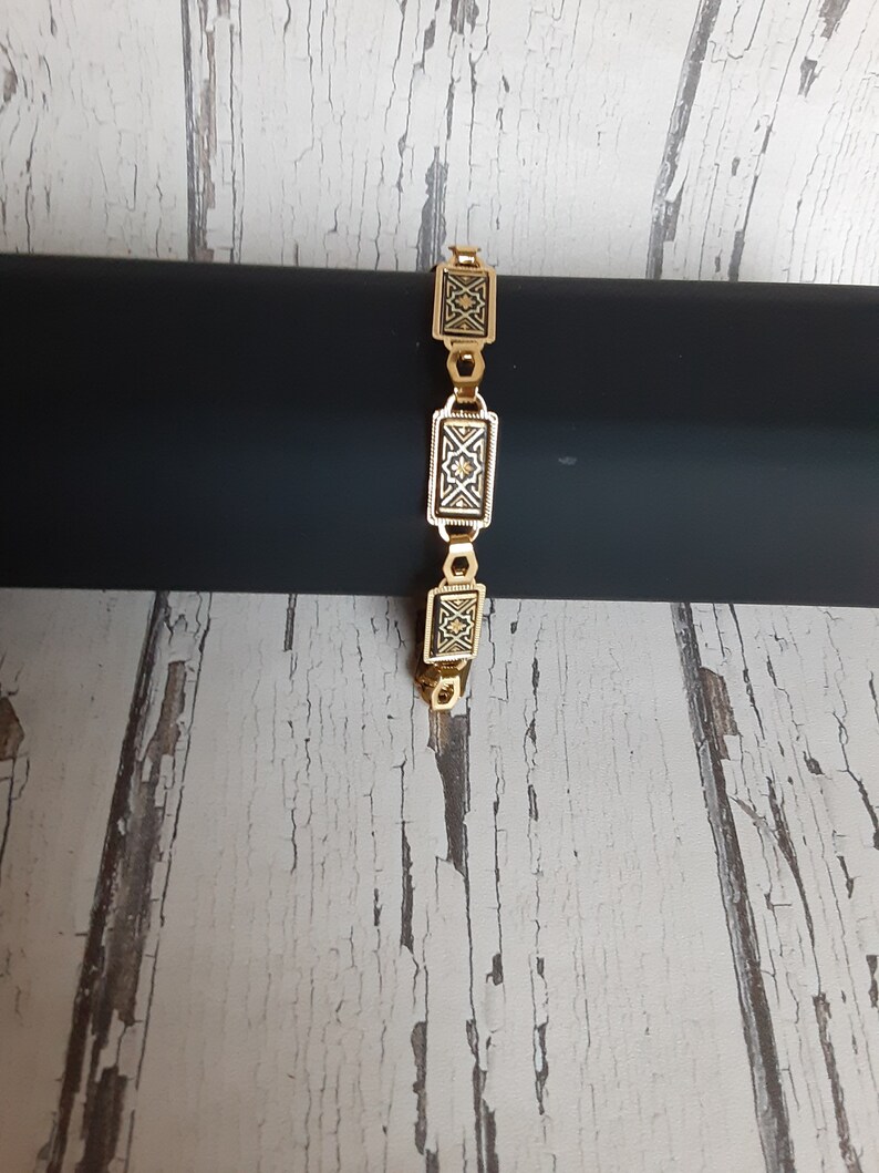 Vintage Jewelry Damascene Bracelet, 24K gold inlay 7.5 image 1