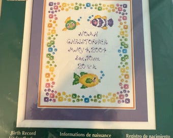 Kit de punto de cruz vintage "Registro de nacimiento bajo el mar", 2003. Nuevo y sin abrir, recuerdo de bebé.