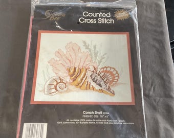 Golden Bee Conch Shell Counted Cross Stitch Kit with Frame – Vintage 1990