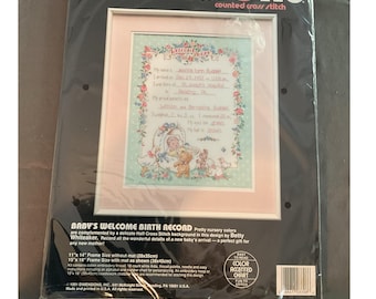 Registro de nacimiento de bebé de Dimensions: kit de punto de cruz (1991, vintage, nuevo)