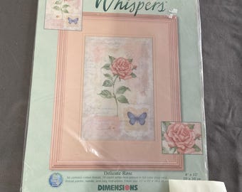 Delicate Rose “Whispers” Counted Cross Stitch Kit on Printed Aida – Dimensions 2000