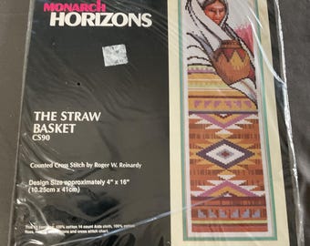 Vintage Monarch Horizons “The Straw Basket” Counted Cross Stitch Kit 4x16 – Sealed