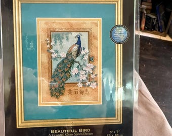 Kit de punto de cruz "Hermoso pájaro" de la colección Gold Petites n.° 6872x, 5 x 7, 18 hilos Aida, algodón y metálicos, ideal para principiantes.