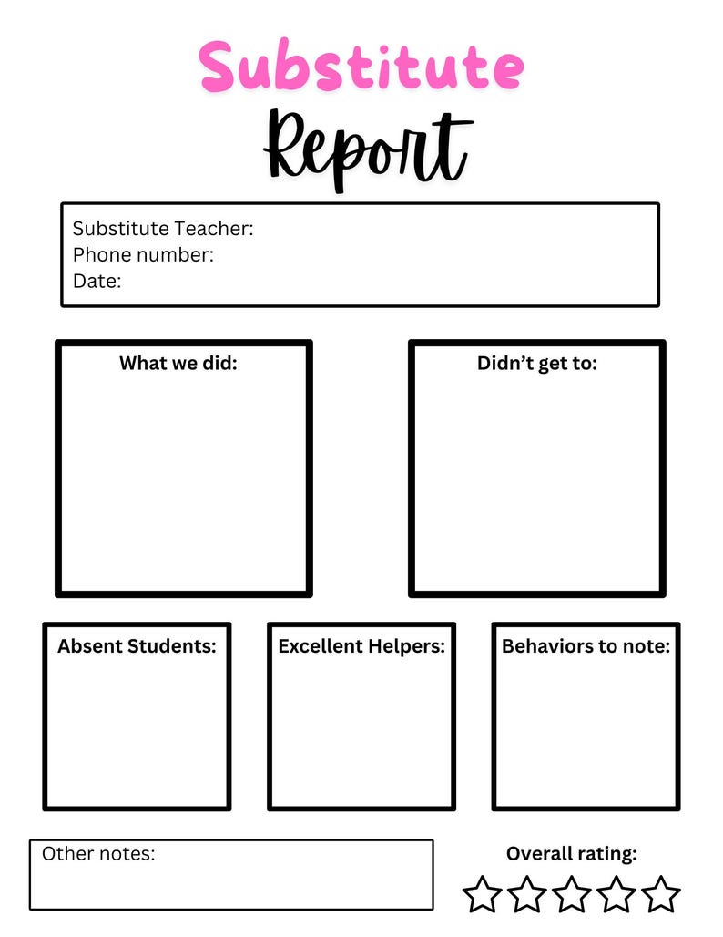 Substitute Teacher Report Template Etsy Substitute Teacher Report Template Etsy