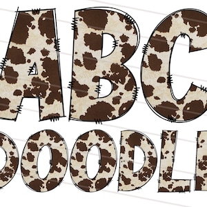 Western Doodle Font Bundle PNG, Hand Drawn Cow Pattern Letter Alphabet, Png, Svg, Alphabet Clipart Bundle Pack Letters, Numbers and Sıgns