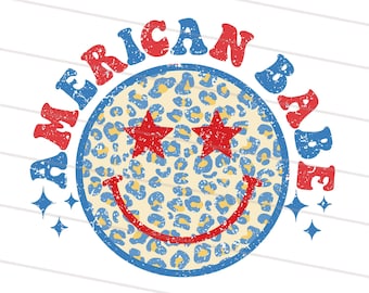 2X American Babe Png, Retro Png, 4th of July Png, Happy Face Png, Leopard Print Png, Vintage Groovy Smiley Face, Sublimate Design Download