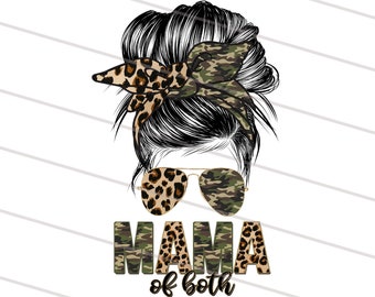 Messy Bun mamá de ambos png, mamá de ambos descarga de sublimación, Camo leopardo diseños de sublimación descarga vida mamá, Sudadera de moño desordenado