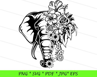 Floral Elephant Svg File Sublimation Design Download | Olifant Svg | Bloemen Olifant svg | Bloemen Dier svg | Olifant Clipart