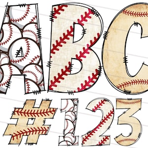 Baseball Doodle Font Bundle PNG, Hand Drawn Retro Baseball Pattern Letters Alphabet png, Vintage Sports Alphabet Clipart Pack Letters Svg