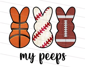 Pasen Sport Jongens Digitale Download Pasen Sport Peeps Sublimatie Basketbal Kunst Honkbal konijntje Voetbal Konijntje Peep Handgetekende kunst