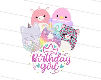 Geburtstag Squish Druck dann schneiden PNG, sofortiger Download Squishy Geburtstag Mädchen transparente Clipart-Datei für Cricut, Sublimination
