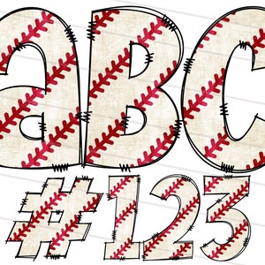 Vintage honkbal doodle lettertype bundel PNG, retro honkbal stiksel patroon letters alfabet svg, sport alfabet clipart bundel pakket letters