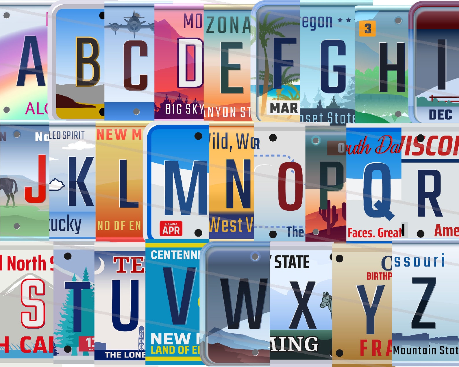 License Plate Letters and Numbers PNG Set Alphabet Digital Etsy