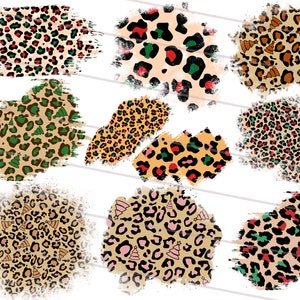 10X Christmas Leopard Patches PNG, Distressed Christmas Cheetah Patches, Leopard Patch Background, Christmas Sleeve Design, Leopard png