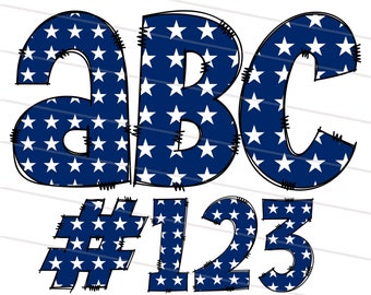 May include: Blue and white alphabet letters and numbers with a star pattern. The letters are A, B, and C. The numbers are 1, 2, and 3.