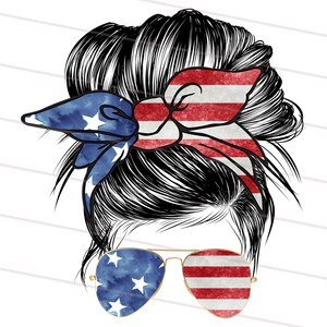 American Mom Bun Png, Sunglasses Headband Messy Bun PNG, 4th of July Sublimation Design, Patriotic Png, Messy Bun Png, Sublimation Download