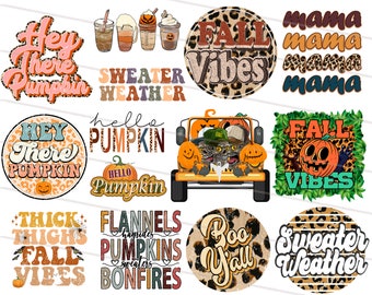 17X Fall Png BUNDLE, Retro Fall Vibes Sublimation Designs Download, Pumpkin Png Pack, Funny Boho Halloween Fall clipart, Autumn png Bundle