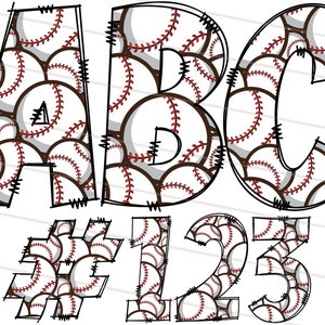 Baseball Doodle Letters PNG, Baseball Stitching Pattern Fill Alphabet Font Bundle Svg, Sports Theme Alphabet Clipart Bundle Pack Letters