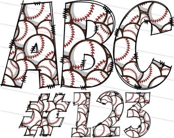 Baseball Doodle Letters PNG, Baseball Stitching Pattern Fill Alphabet Font Bundle Svg, Sports Theme Alphabet Clipart Bundle Pack Letters