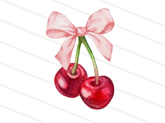 Cherry Bow Png, Bow Png, Aesthetic Png, Ribbon Trend, Valentine Png, Coquette Design, Digital Download, Sublimation Design, Trendy Design