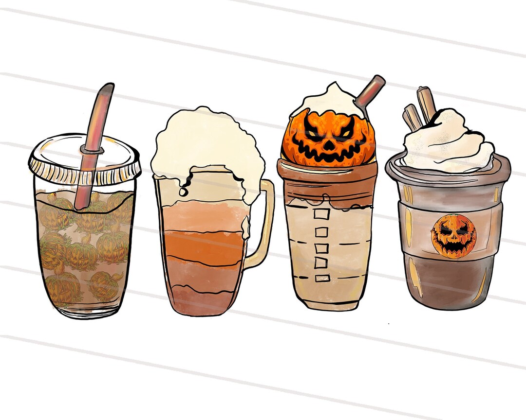 Fall Coffee PNG, Halloween Latte PNG, Cute Scary Horror Iced Coffee ...