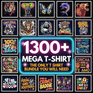 1300+ Trendy T-Shirt Design Bundle, Urban Style digital Download, All In One Digital Illustration, Premium Streetwear Png Shirt Bundle