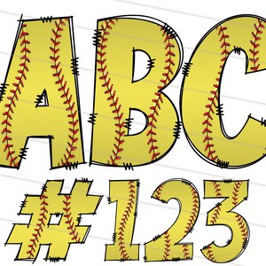 Digital Doodle Softball Letters PNG, Baseball Stitching Pattern Alphabet png, Sports Alphabet Clipart Font, Softball Sublimation Design