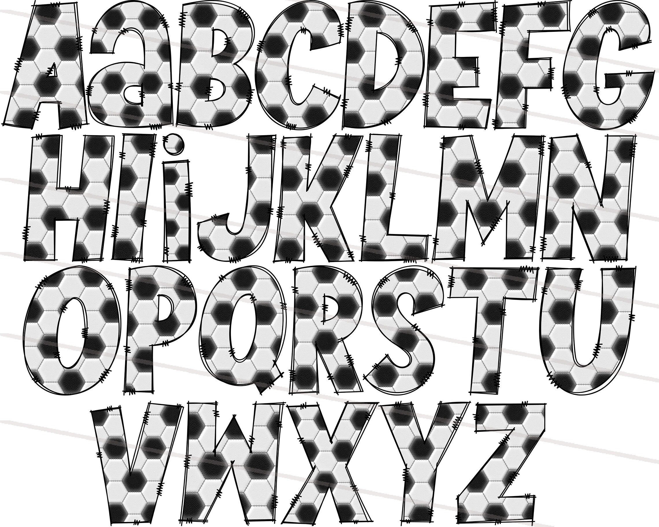 Soccer Doodle Letters PNG, Hand Drawn Soccer Pattern Alphabet Png ...