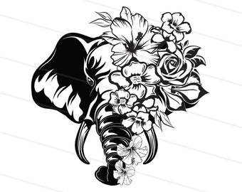 Floral Elephant Svg File Sublimation Design Download, Olifant Cricut Svg, Bloemen Olifant svg, Schattig Dier SVG, Olifant Clipart