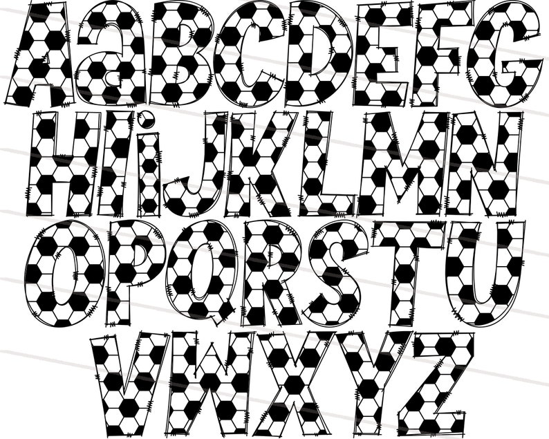 Soccer Doodle Letters PNG, Soccer Pattern Alphabet Png, Sports Theme Alphabet Clipart Bundle Pack, Soccer Font Bundle, image 2