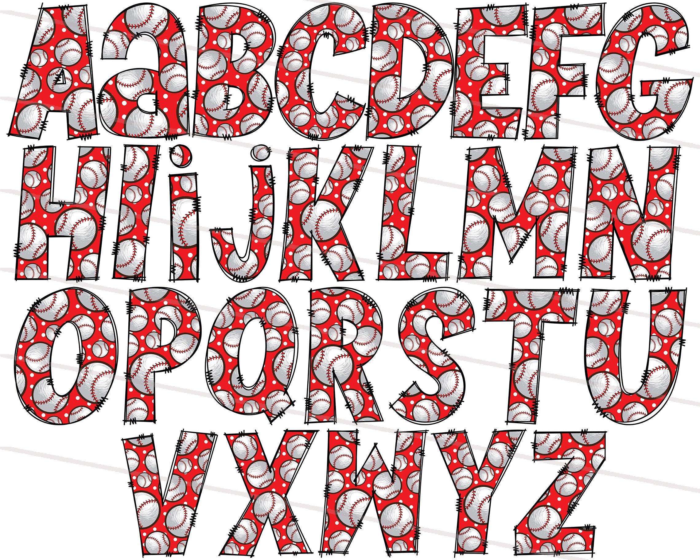 Baseball Doodle Letters PNG, Red Baseball Stitching Pattern Fill ...