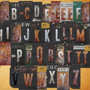 Vintage Digital Download, Black License Plate Dark Bundle of PNG Graphic Letters & Numbers, Alphabet Clipart png Bundle