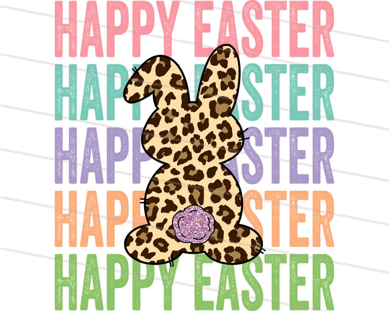 Wesołych Świąt Wielkanocnych Png, Cheetah Leopard Bunny Rabbit Printable Waterslide Shirt Sublimacja Projekt NATYCHMIASTOWE POBIERANIE, Leopard Easter png, Bunny png zdjęcie 3
