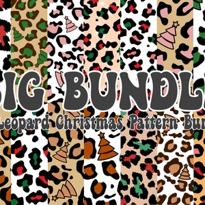 14X BUNDLE Leopard Christmas Seamless Pattern Bundle, Christmas Tree Pattern Pack, Christmas Repeating Pattern, Leopard pink green pattern