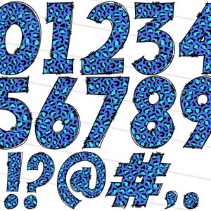 Blue Leopard Doodle Font Bundle PNG, Hand Drawn Cheetah Letter Alphabet ...