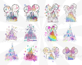 Watercolor Princess Castle Png, Watercolor Castle Clipart Png, Magical Kingdom Png, Retro Colorful Castle, Digital download
