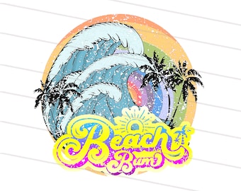 Beach Bum PNG, Retro Summer Png, Vintage Trendy Sublimation Design Download, Boho Wave Png, Hippie Palm Tree Clipart File, Beach Scene PNG