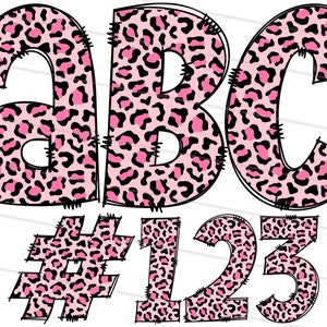 Hot Pink Leopard Doodle Font Bundle PNG, Hand Drawn Cheetah Letter Alphabet, Png, Alphabet Clipart Bundle Pack Letras, Números e Sinais