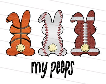 2X Easter Sports PNG, Boy Easter Peeps Sublimation, Basketball Baseball Football Bunny Peep, Easter candy png, paaskonijn sublimatie