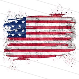 May include: A distressed, faded American flag with a white background. The flag is painted in red, white, and blue with a grunge effect.