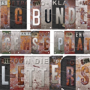 BIG BUNDLE 3X Font Vintage Digital Download, Vintage License Plate Letters Bundle PNG Graphic Letters & Numbers, Retro Alphabet Clipart Pack