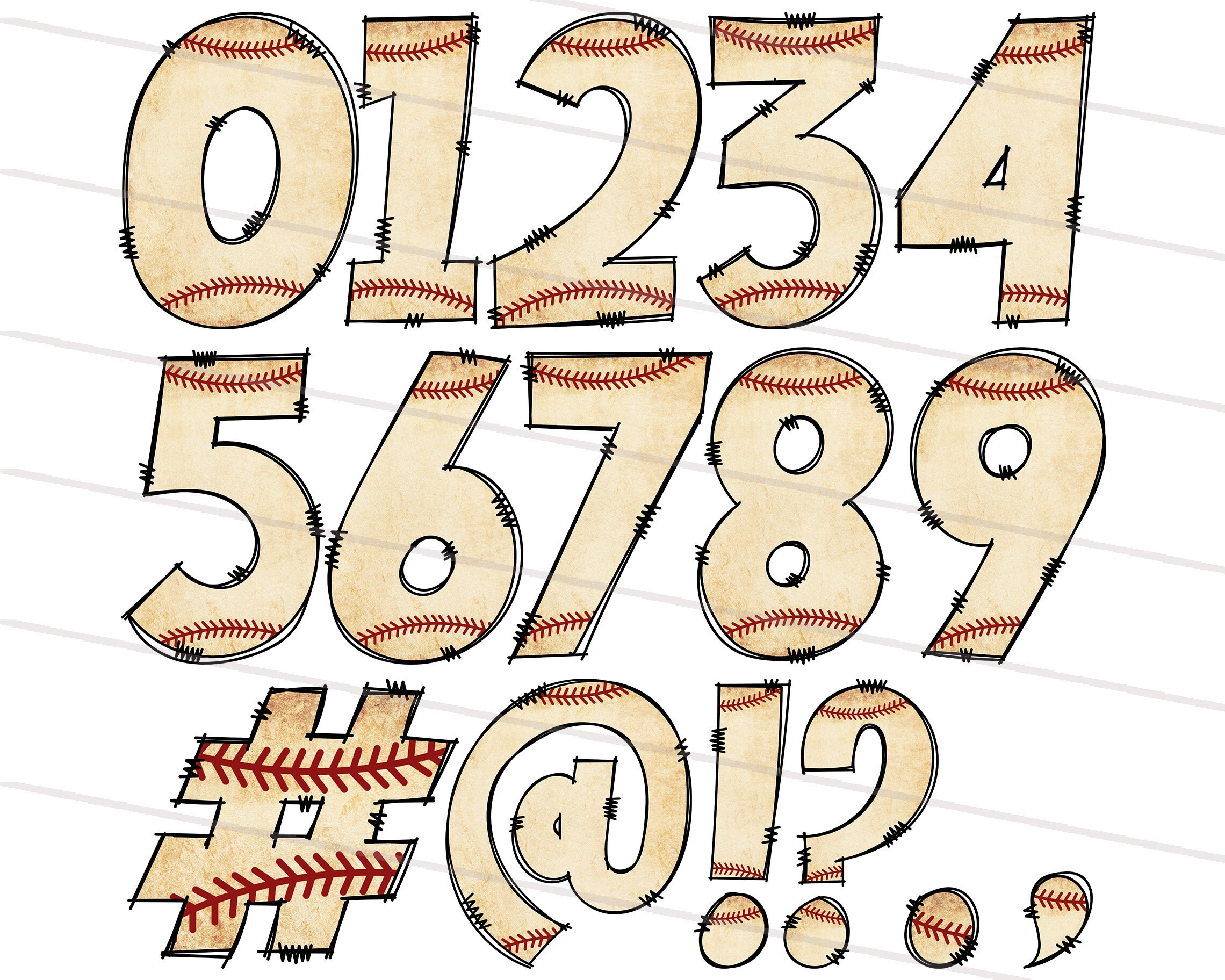Baseball Doodle Font Bundle PNG, Hand Drawn Retro Baseball Pattern ...