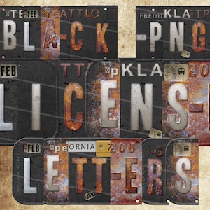 Digital Download, License Plate Dark Bundle of PNG Graphic Letters & Numbers, Alphabet Clipart Bundle
