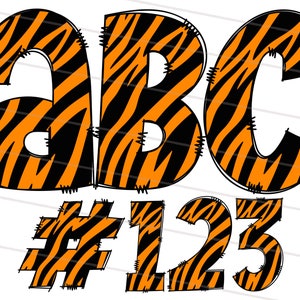 TIGER Doodle Font Bundle PNG, Hand Drawn Animal Tiger Letter Alphabet, Png, Svg, Alphabet Clipart Bundle Pack Letters, Numbers and Signs