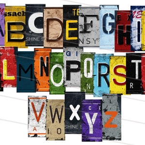 Download digital, pacote escuro de placa de carro com letras e números gráficos PNG, pacote de clipart do alfabeto