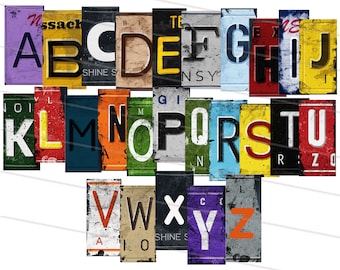Digital Download, License Plate Dark Bundle of PNG Graphic Letters & Numbers, Alphabet Clipart Bundle